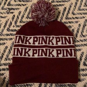 VS Pink maroon and white winter beanie